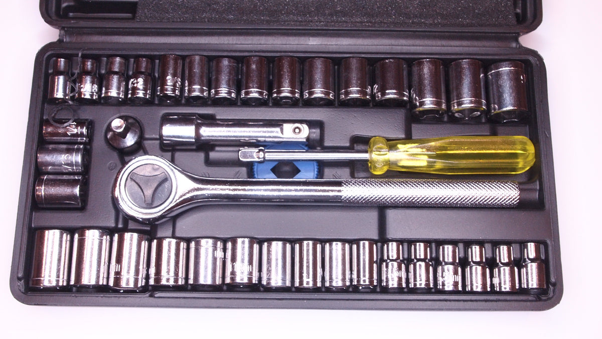 Grip Tight Tools 40-Piece Socket Set - Metric & SAE - 1/4" & 3/8" Ratchet